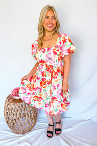 Pretty Petal Floral Mini Dress - Pink Multi