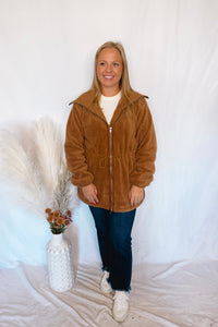 Cuddle Me Zip-Up Sherpa Jacket - Brown