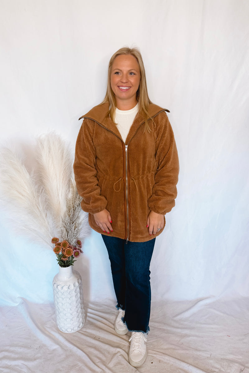 Cuddle Me Zip-Up Sherpa Jacket - Brown
