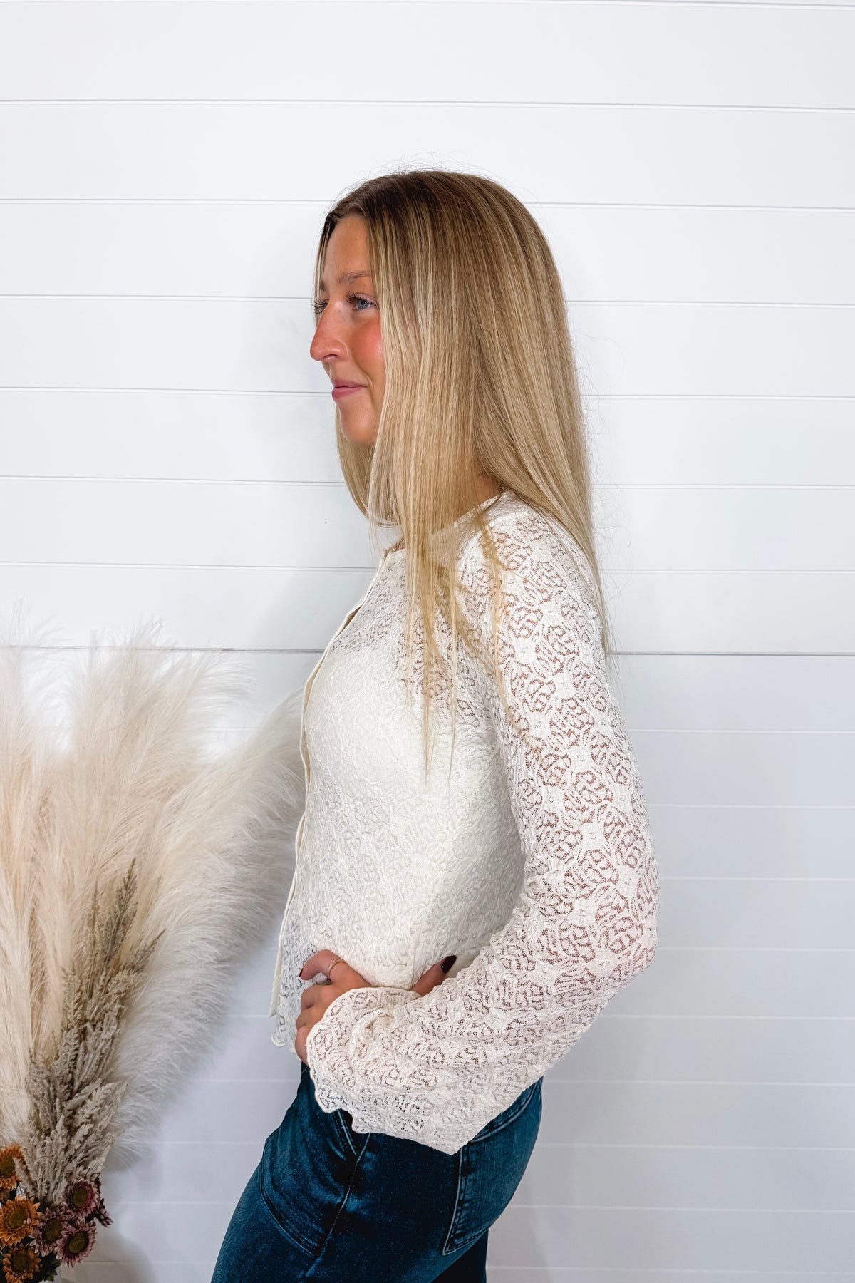 Uptown Girl Lace Button Down Top - Ivory