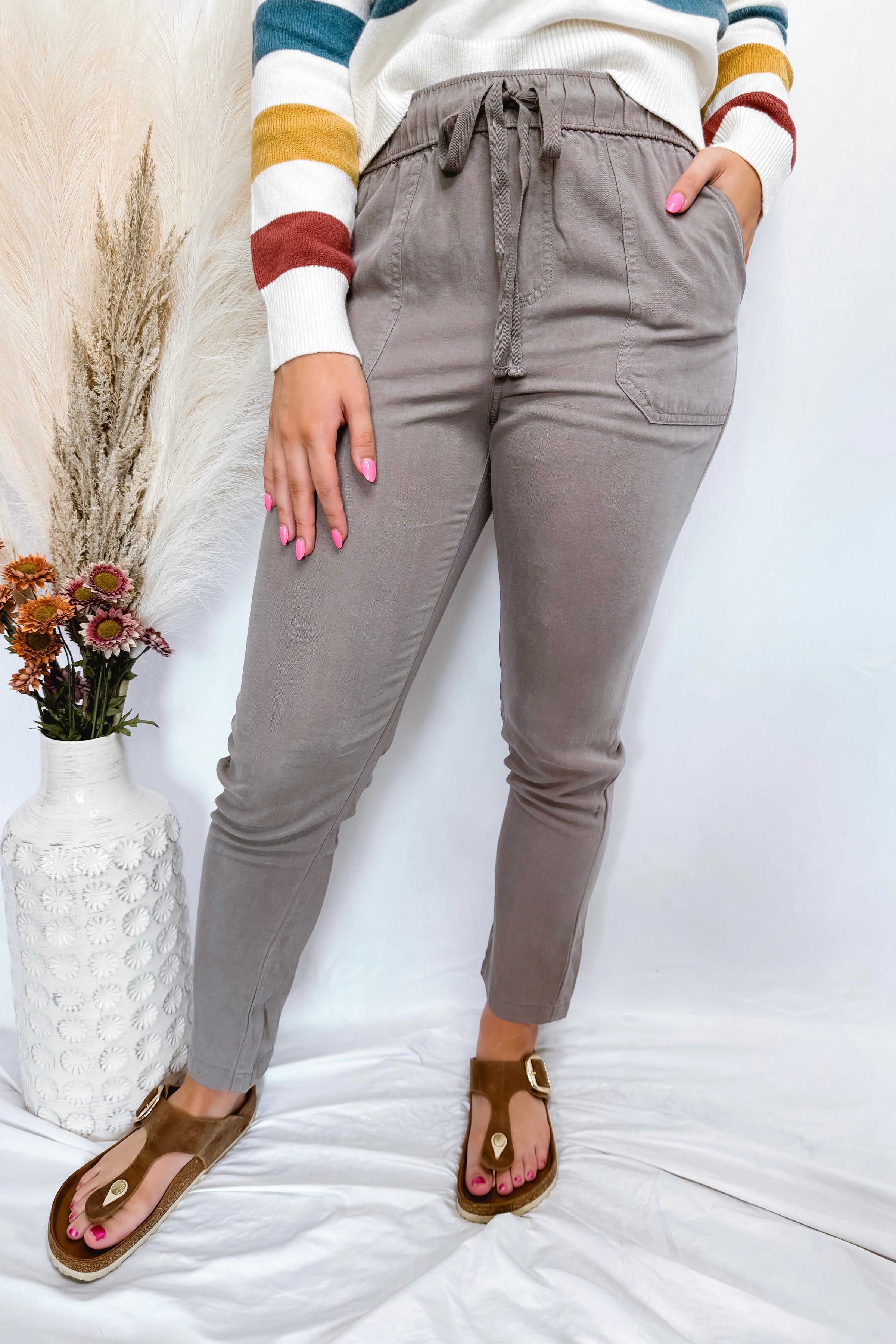 Jade Tencel Drawstring Pants - Grey