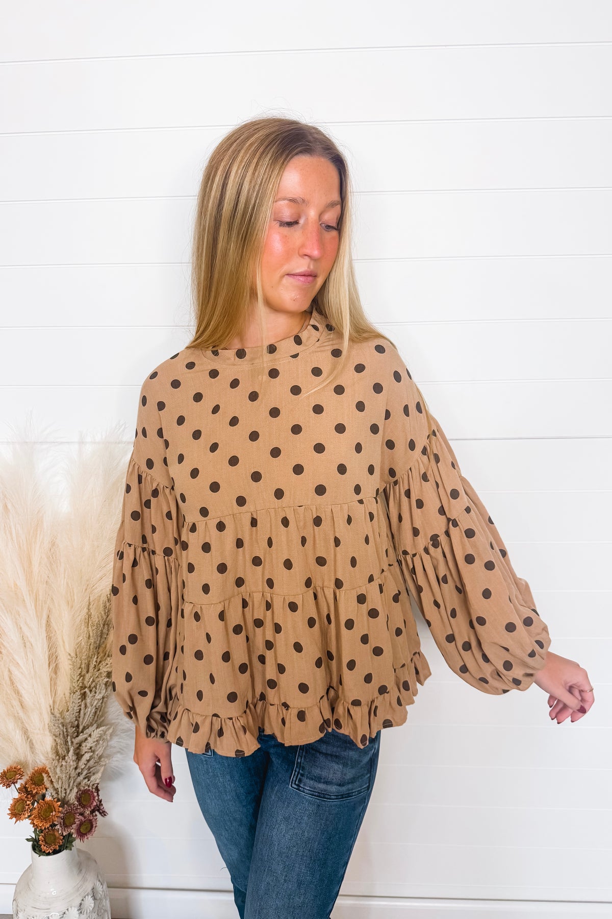 State Of Whimsy Polka Dot Blouse - Latte