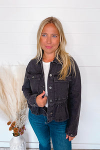 Scenic Hike Denim Peplum Jacket - Black