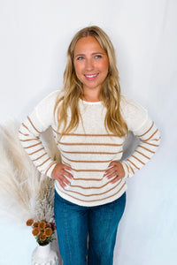 Breezy Mornings Striped Crew Neck Sweater - Ivory/Taupe