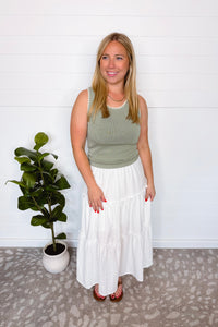 Macy Embroidered Trim Knit Tank - Sage