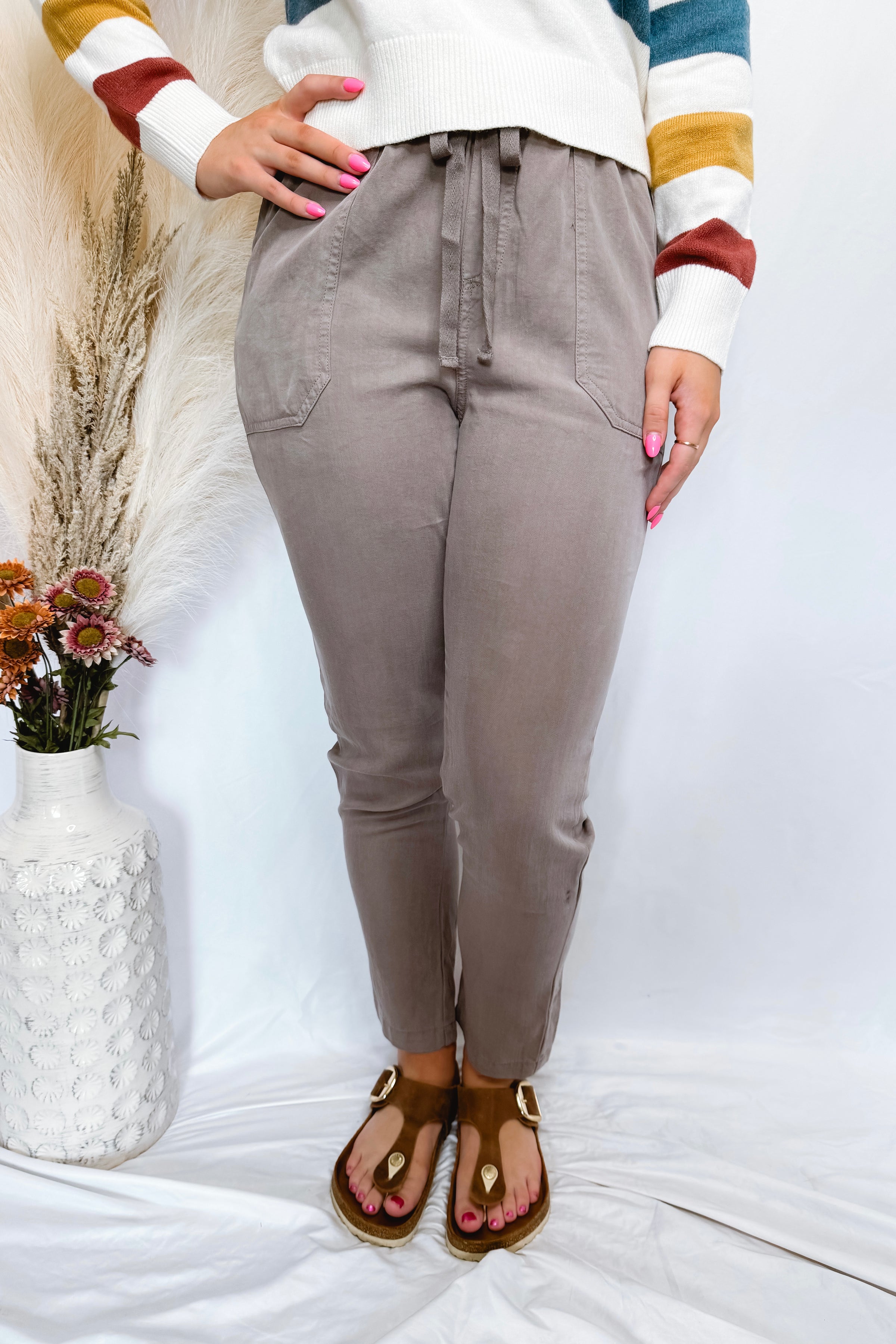 Jade Tencel Drawstring Pants - Grey