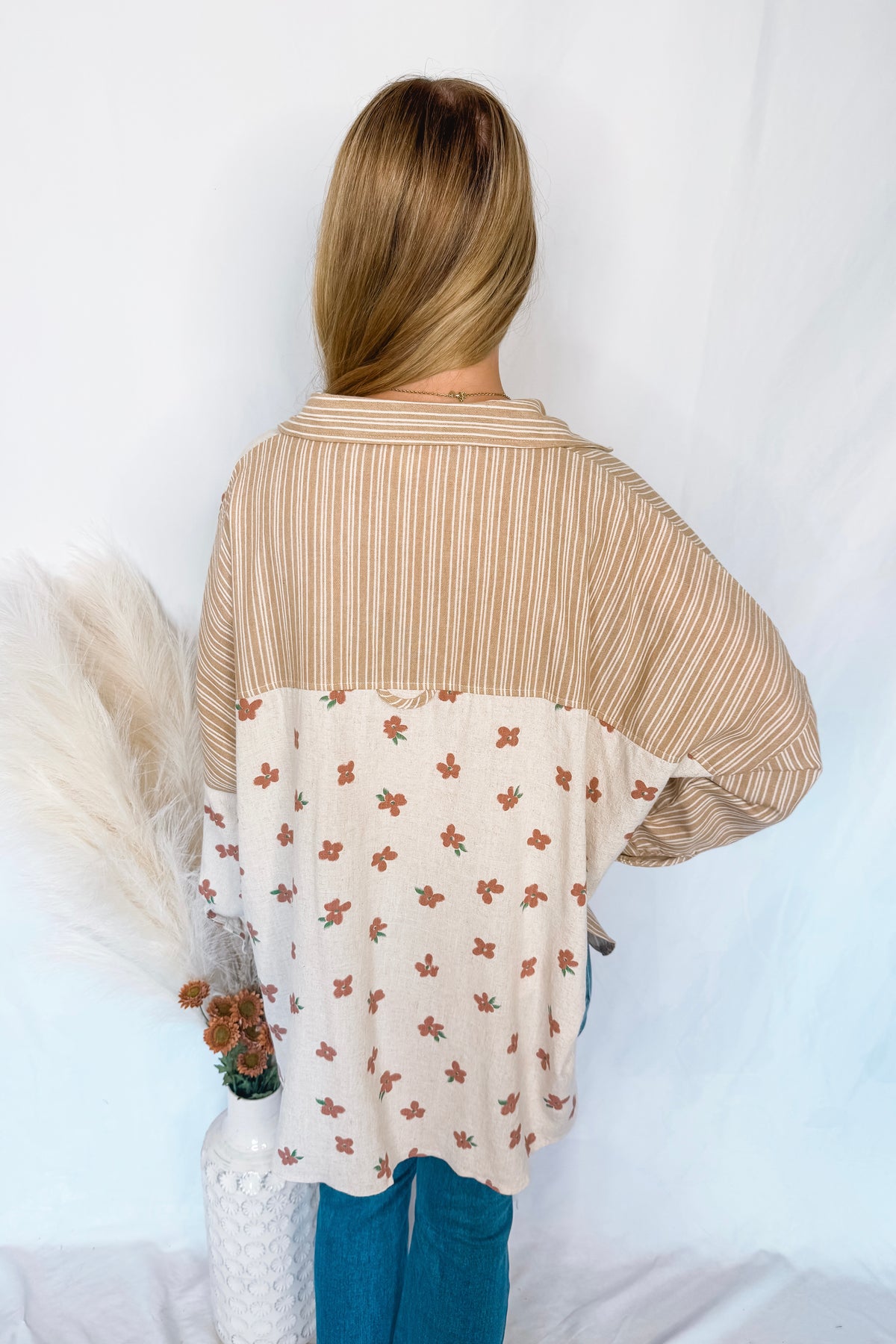 Take Your Pick Contrast Button Down Top - Taupe