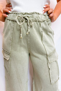 Madison Wide Leg Cargo Pants - Faded Olive