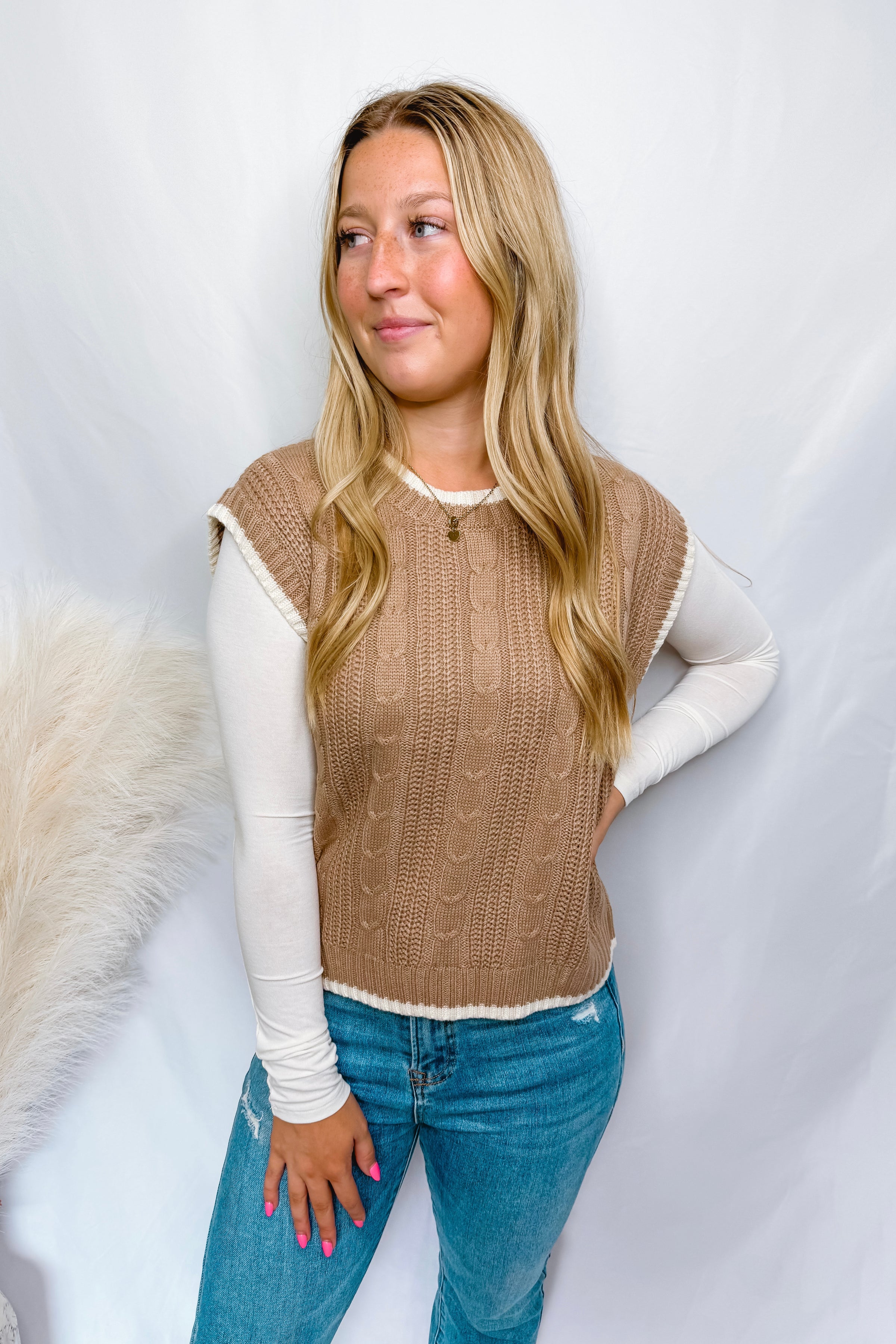 City Bound Chunky Cable Knit Vest - Tan