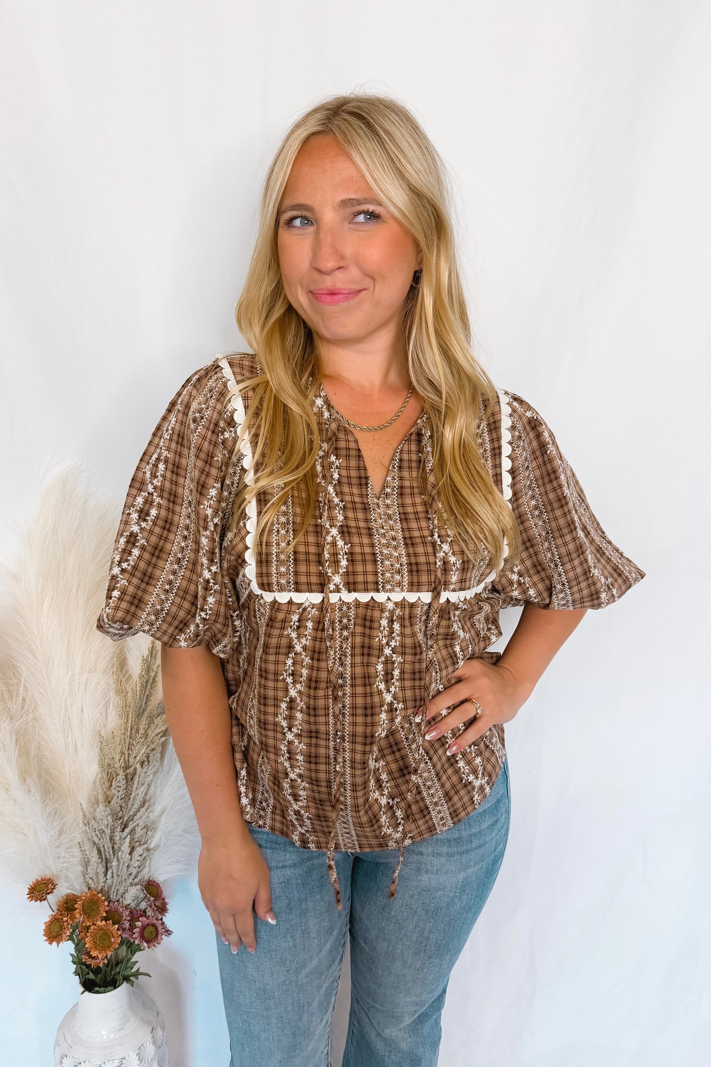 Fall Fever Bubble Sleeve Blouse - Mocha