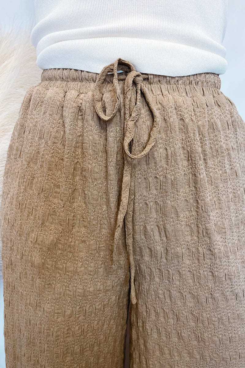 Vacay Chic Textured Wide Leg Pants - Taupe