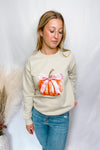 Fall Coquette Pumpkin Crew Neck - Sand