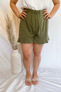 Brylee Olive Ruffle Shorts