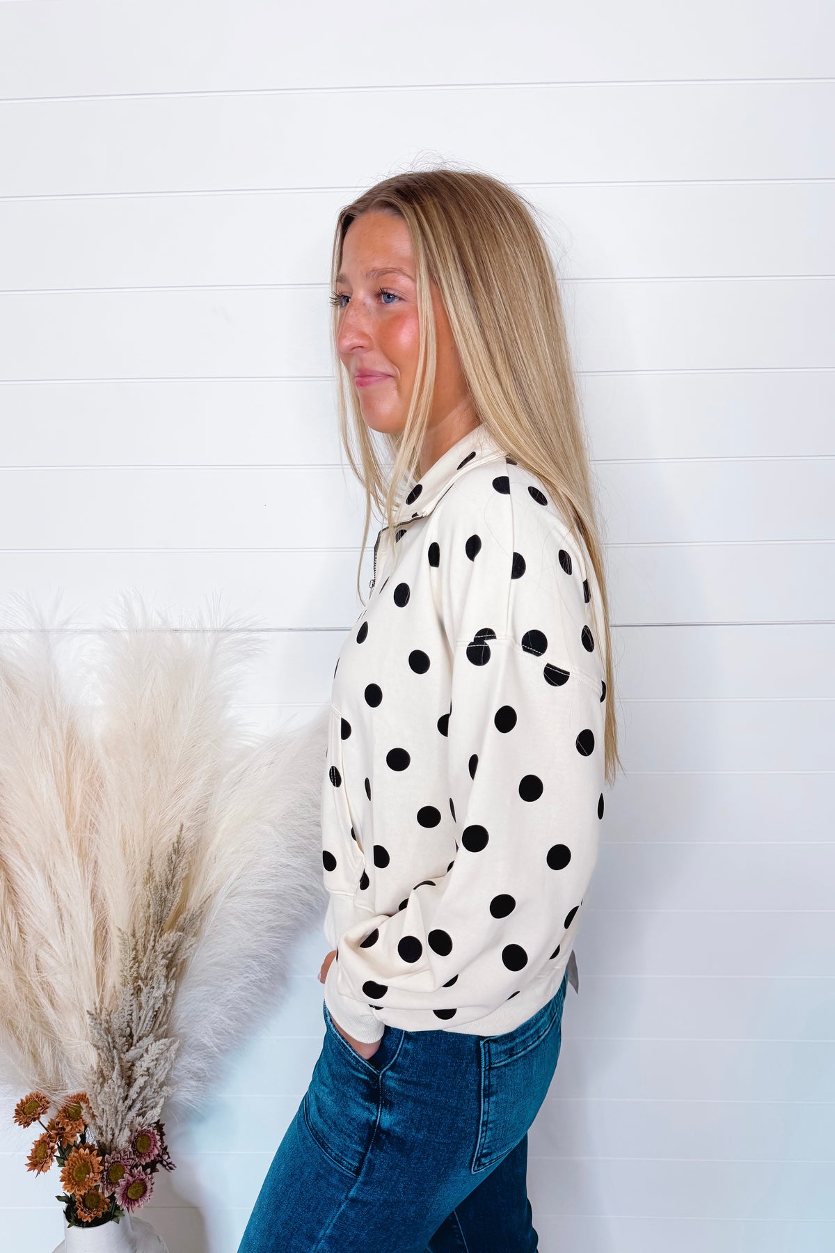 Playful Dots Half Zip Pullover - Ivory/Black