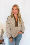 Casual Cocoa Striped Collared Top - Mocha