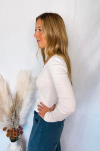 Shelly Long Sleeve Henley Top - White