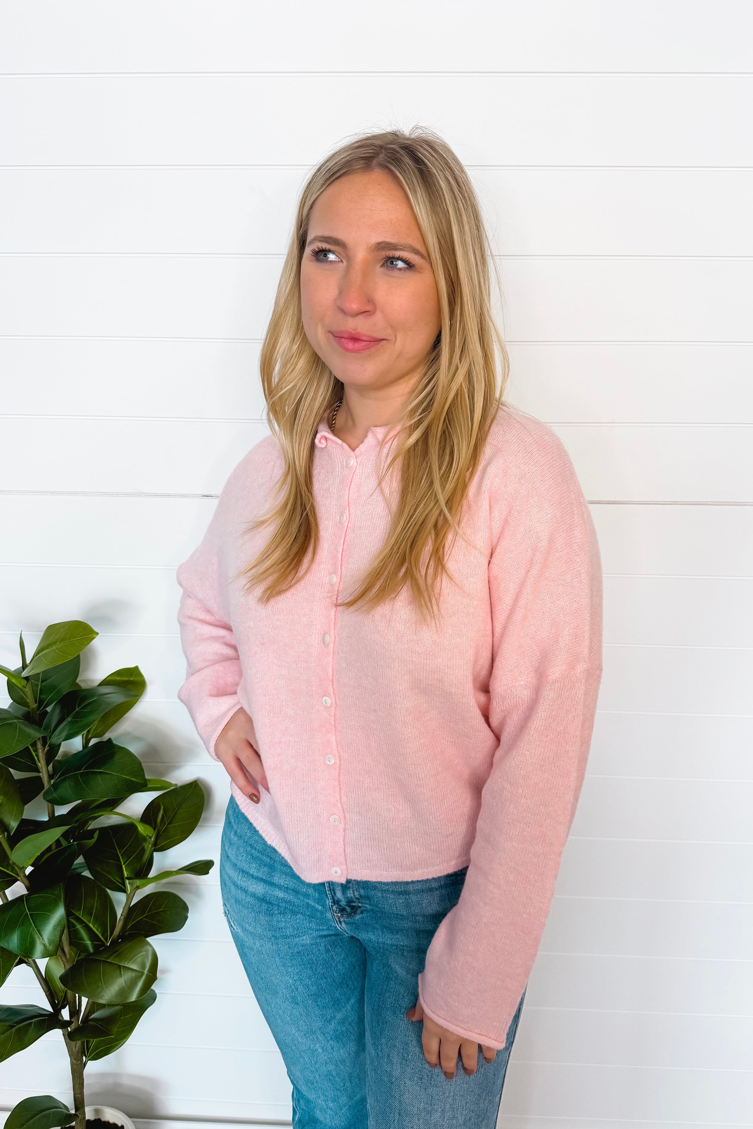 Sweet Breeze Lightweight Button Sweater - Light Pink