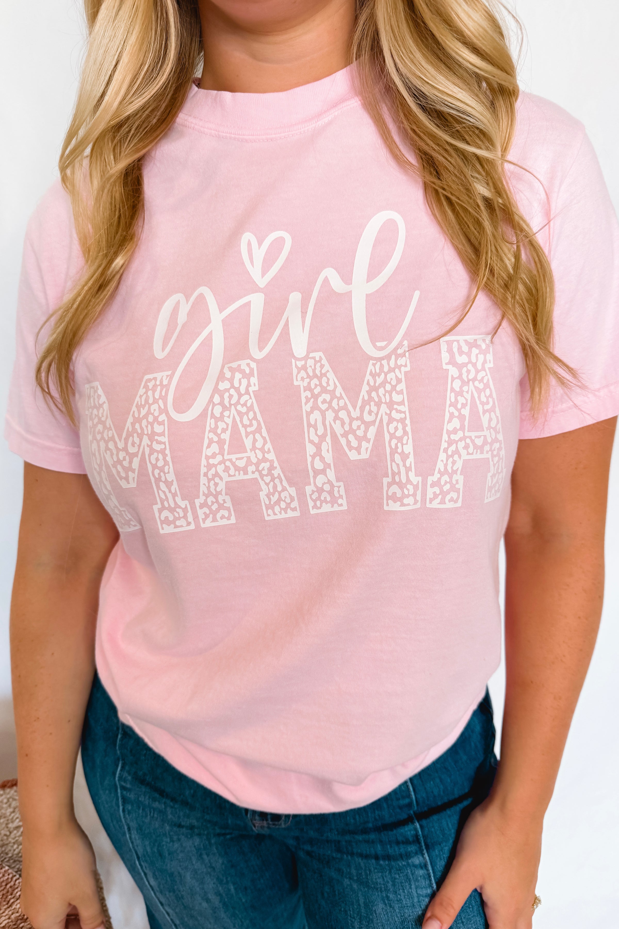 Girl Mama Cheetah Graphic Tee - Pink
