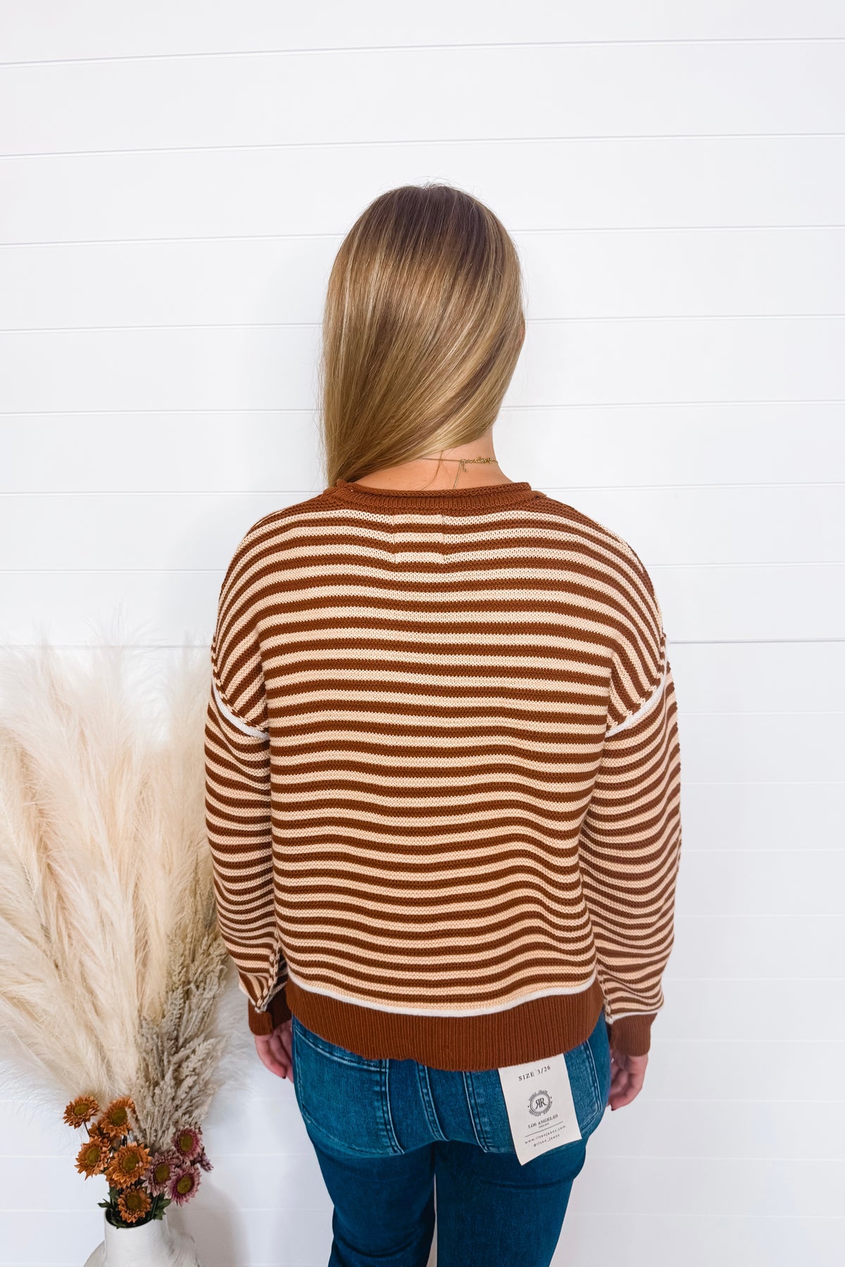 Cooler Evening Striped Knit Sweater - Mocha/Cream