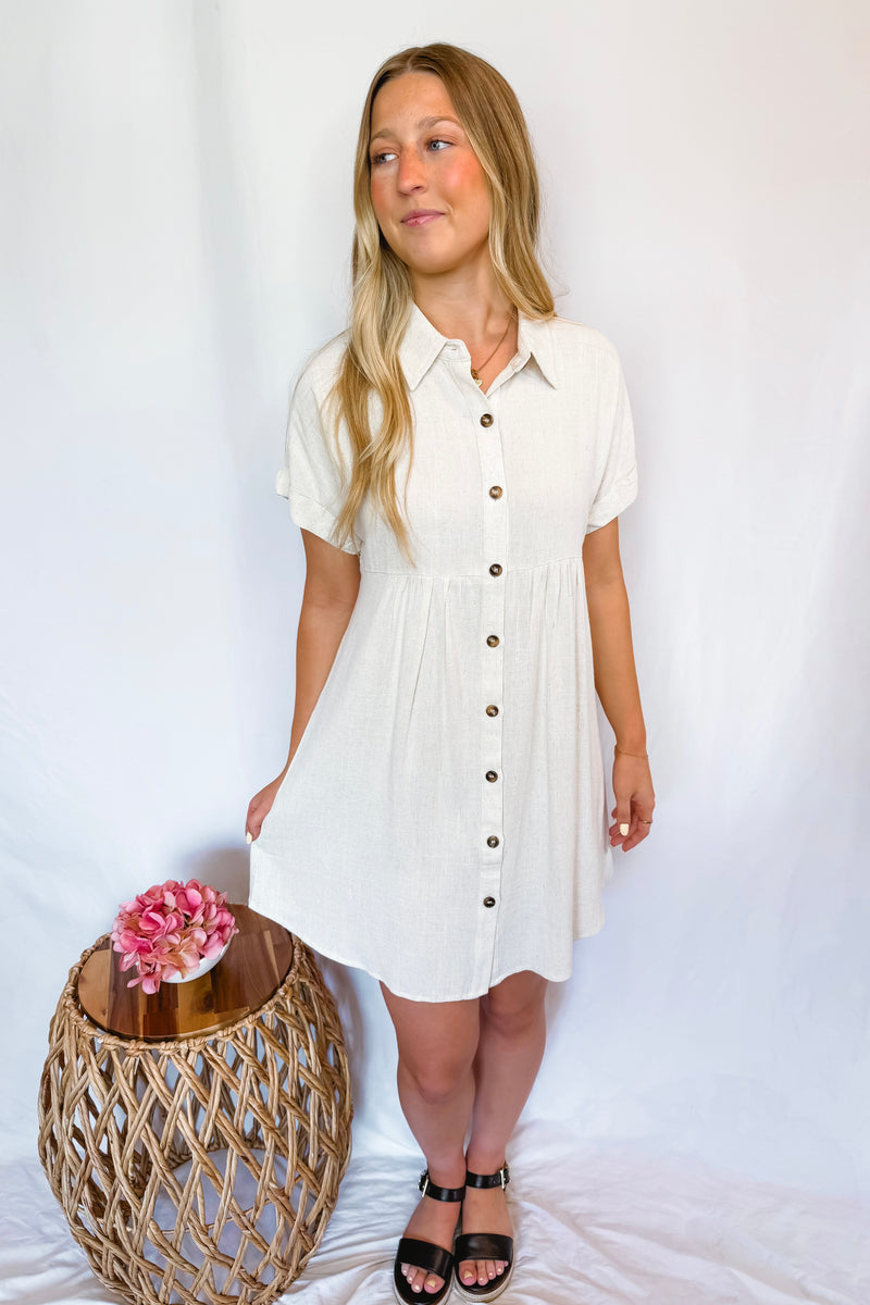 French Vanilla Linen Shirt Dress - Natural