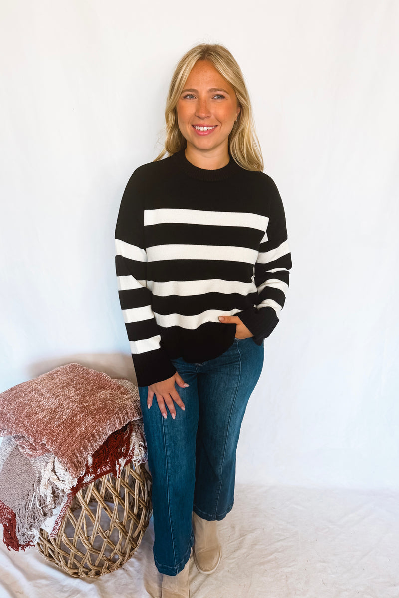 Warm Welcome Striped Sweater - Black/Cream
