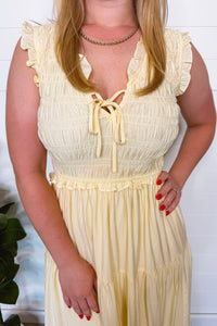 Pure Delight Smocked Midi Dress - Butter Yellow