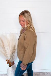 Loving Fall Plaid Collar Jacket - Tan