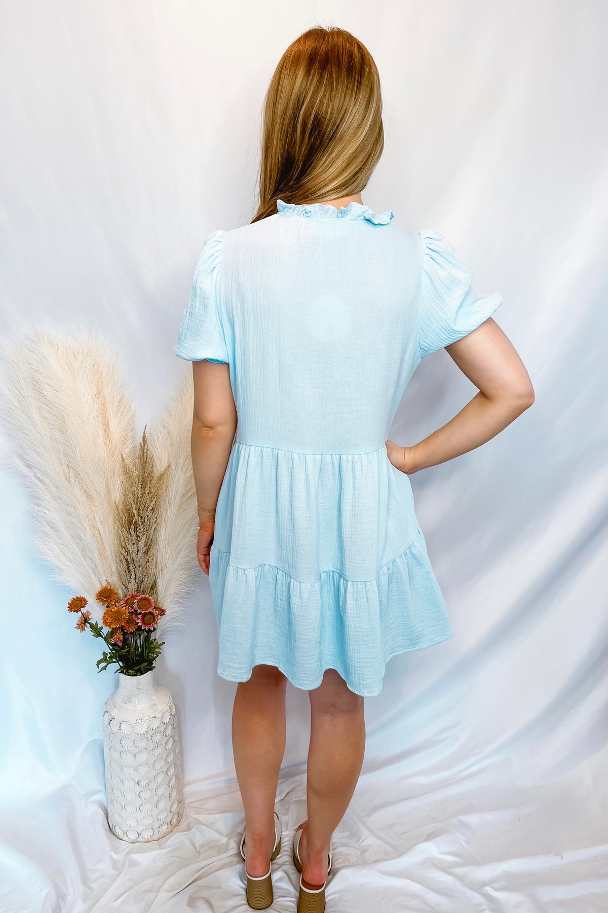 Sunkissed Button Down Tiered Mini Dress - Light Blue