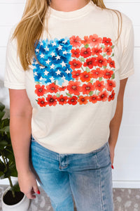 Floral Flag Graphic Tee - Cream