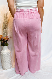 Evie Wide Leg Terry Knit Pants - Pink