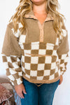 Casual Comforts Checkered Sherpa Pullover - Taupe