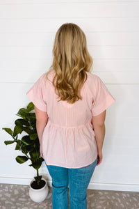 Annie Striped Split Neck Peplum Top - Blush