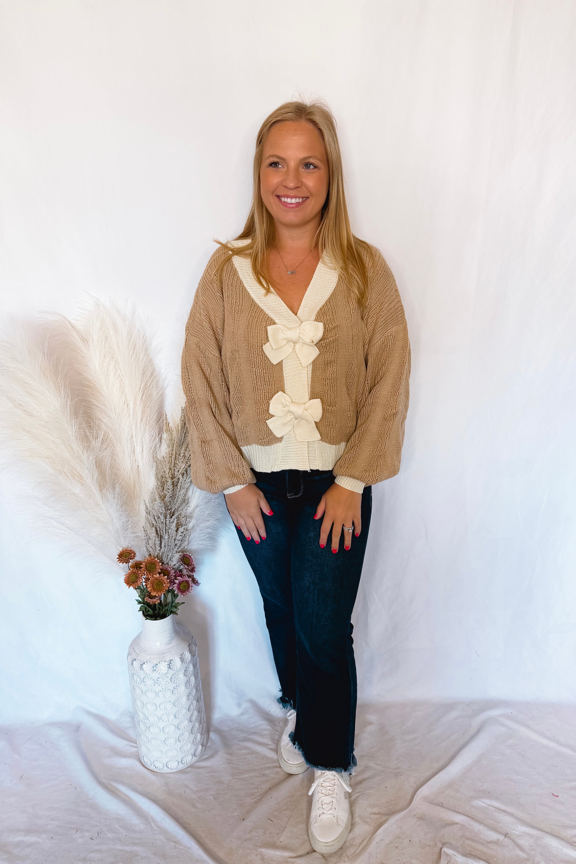 Take a Break Bow Detail Cardigan - Taupe