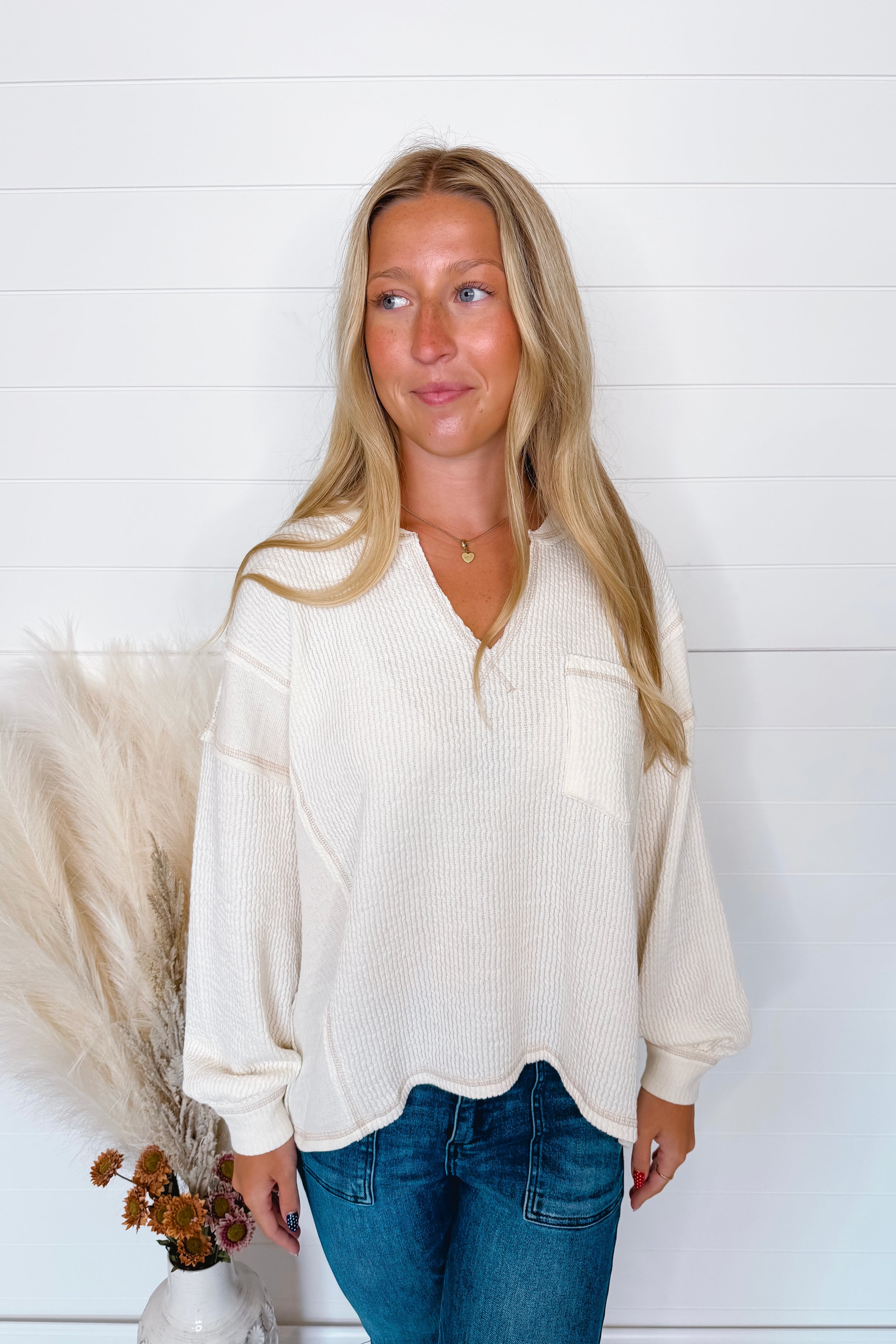 Simple Moments Raw Edge Ribbed Top - Ivory