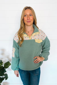 Cozy In Love Sherpa Quarter Snap Pullover - Sage