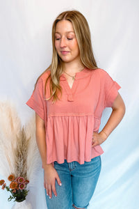 Willow Ruffle Babydoll Top - Coral