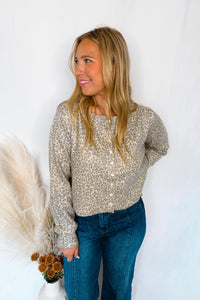 Wild Side Leopard Knit Button Sweater - Oatmeal