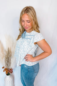 Lovely Thoughts Toile Blouse - Powder Blue