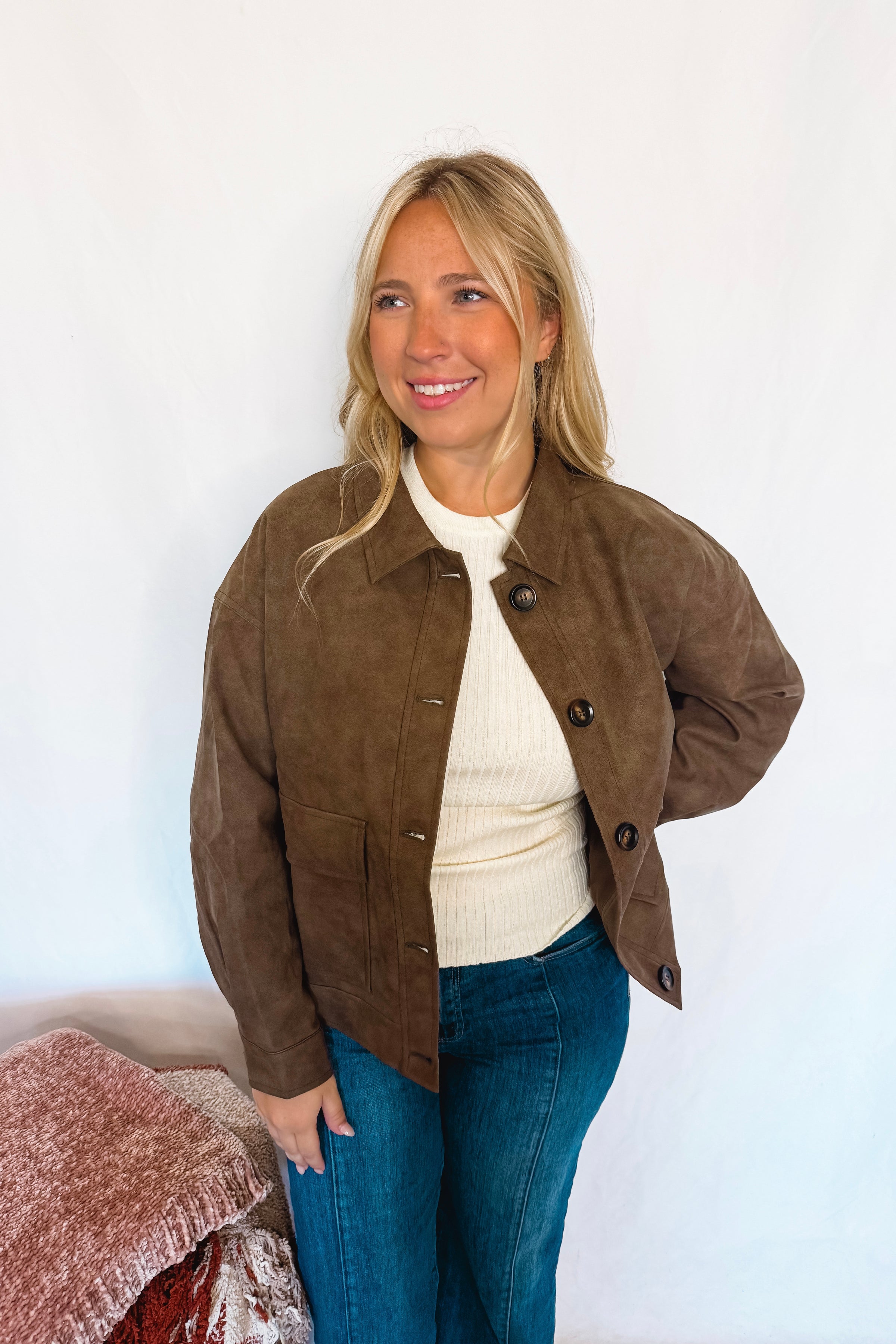 Central Park Faux Suede Jacket - Espresso