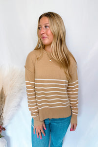 Harvest Season Striped Knit Sweater - Taupe/Ivory