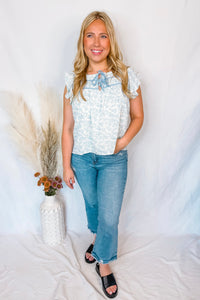 Lovely Thoughts Toile Blouse - Powder Blue