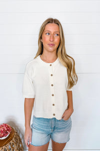 Simple Staple Button Down Knit Top - Cream
