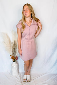 Evelyn Scuba Half Zip Mini Dress - Mauve