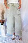 Maya Wide Leg Terry Knit Pants - Sage