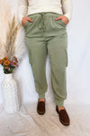 Serena Risen Tencel High Rise Drawstring Cargo Joggers - Olive