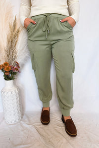 Serena Risen Tencel High Rise Drawstring Cargo Joggers - Olive
