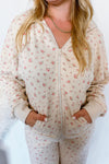 Casual Garden Flower Zip Up Hoodie - Cream