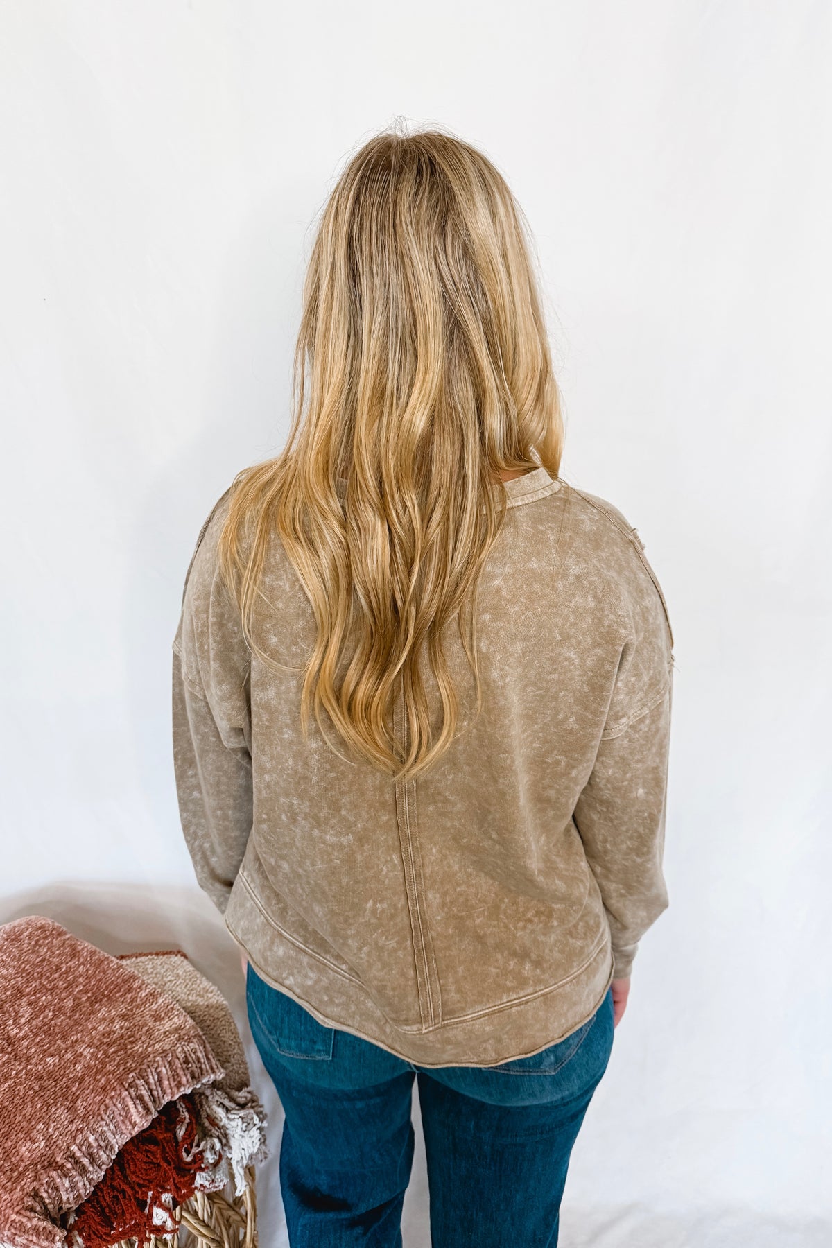 Fall Feels Mineral Washed V-Neck Top - Dark Tan