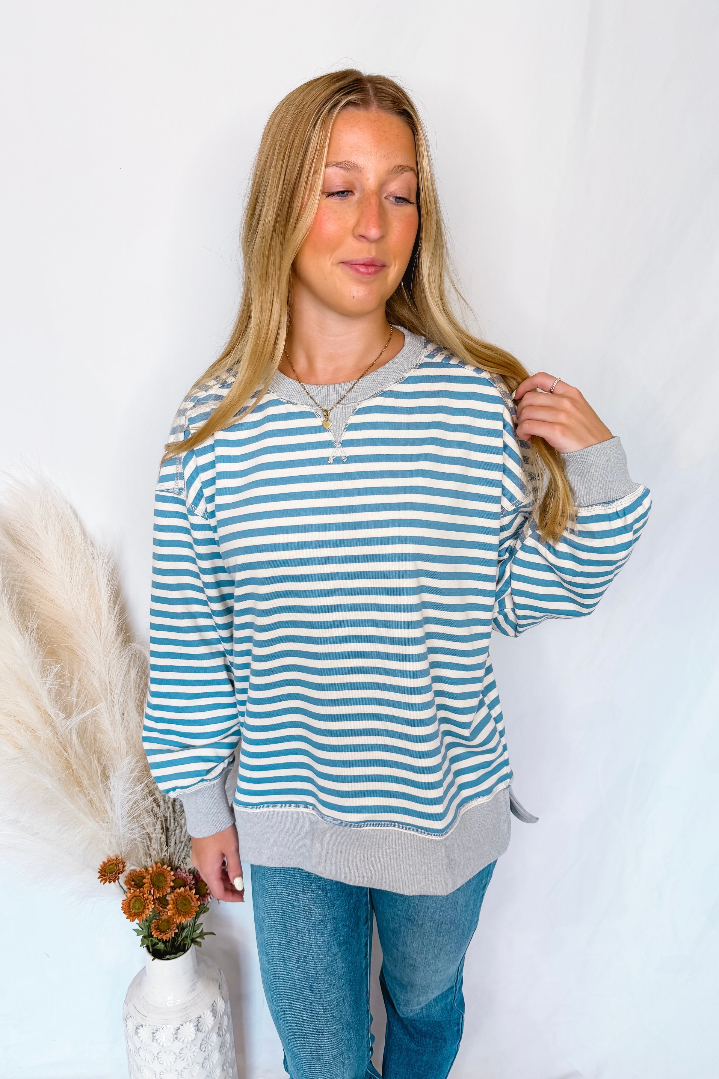 Bailey Striped Oversized Knit Top - Blue/Ivory
