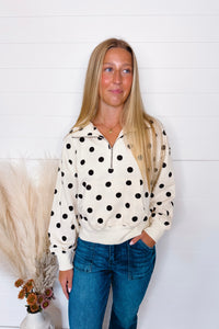Playful Dots Half Zip Pullover - Ivory/Black